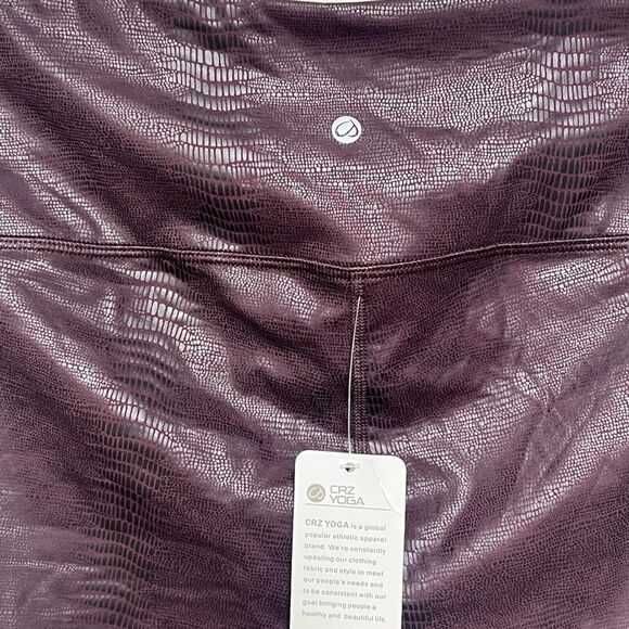 NWT CRZ Yoga Faux Leather Plum Lizard Tummy Control Leggings Sz L - Picture 8 of 9